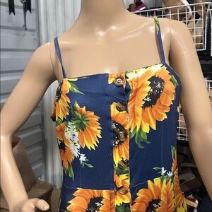 NWT Hount women’s navy blue sunflower sleeveless midi dress  size small